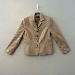 ⭐️Evan-Picone tan striped stretch blazer jacket with 4 button front size 12